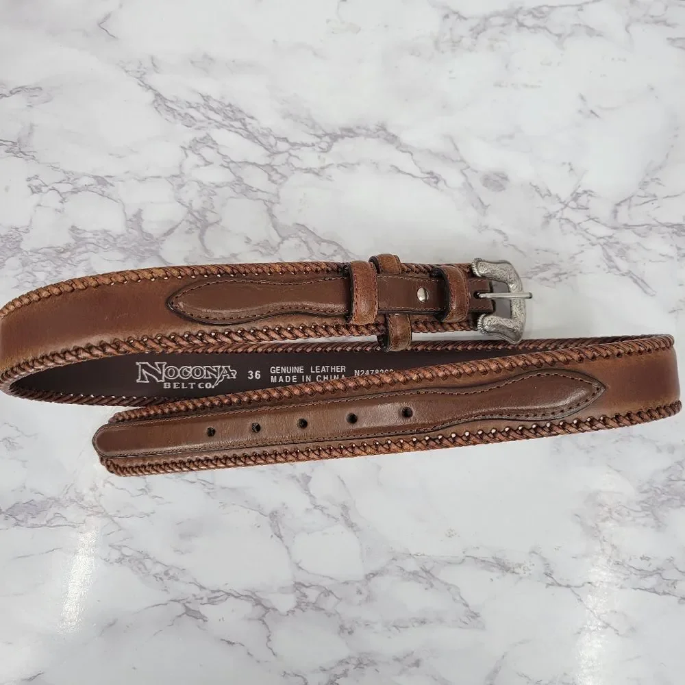 Nocona Men's Brown Leather Belt with Silver Buckle Top Hand Western
